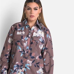 Less Excuses Collared Long Sleeve Top Fall Floral Plus Size Blouse NWT